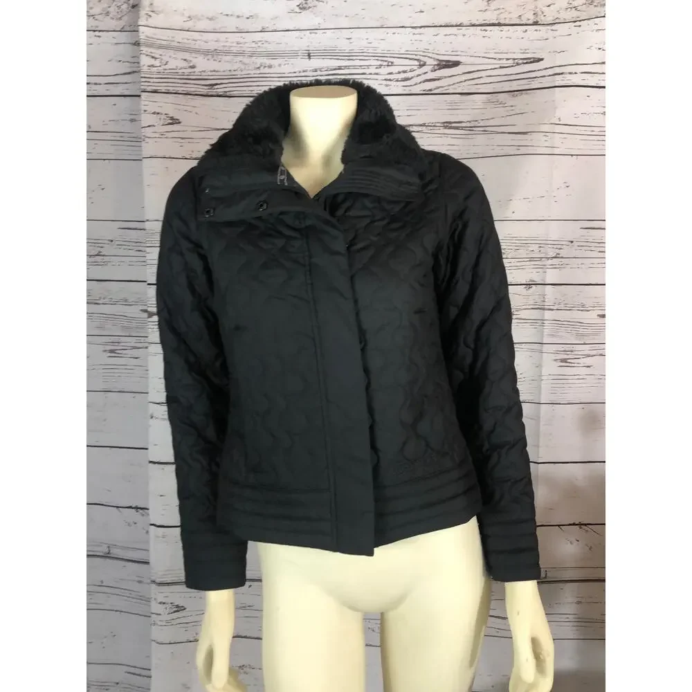 Marmot “St Moritz” Black Quilted Puffer Coat with faux Fur Collar size small